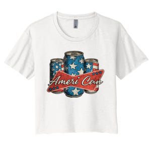 Retro Ameri Can America Flag 4th Of July Independence Day Women's Crop Top Tee