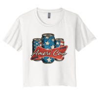 Retro Ameri Can America Flag 4th Of July Independence Day Women's Crop Top Tee