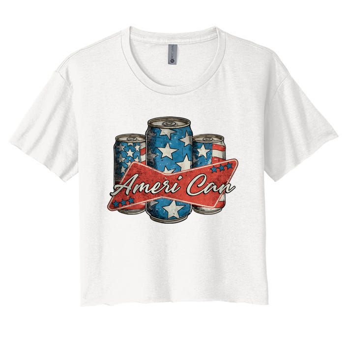 Retro Ameri Can America Flag 4th Of July Independence Day Women's Crop Top Tee