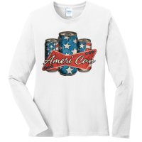 Retro Ameri Can America Flag 4th Of July Independence Day Ladies Long Sleeve Shirt