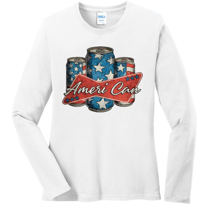 Retro Ameri Can America Flag 4th Of July Independence Day Ladies Long Sleeve Shirt