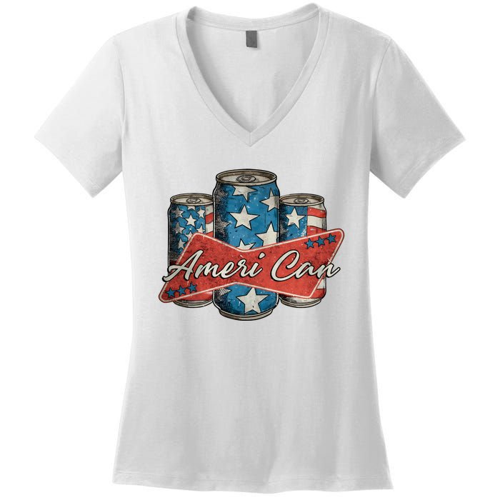 Retro Ameri Can America Flag 4th Of July Independence Day Women's V-Neck T-Shirt