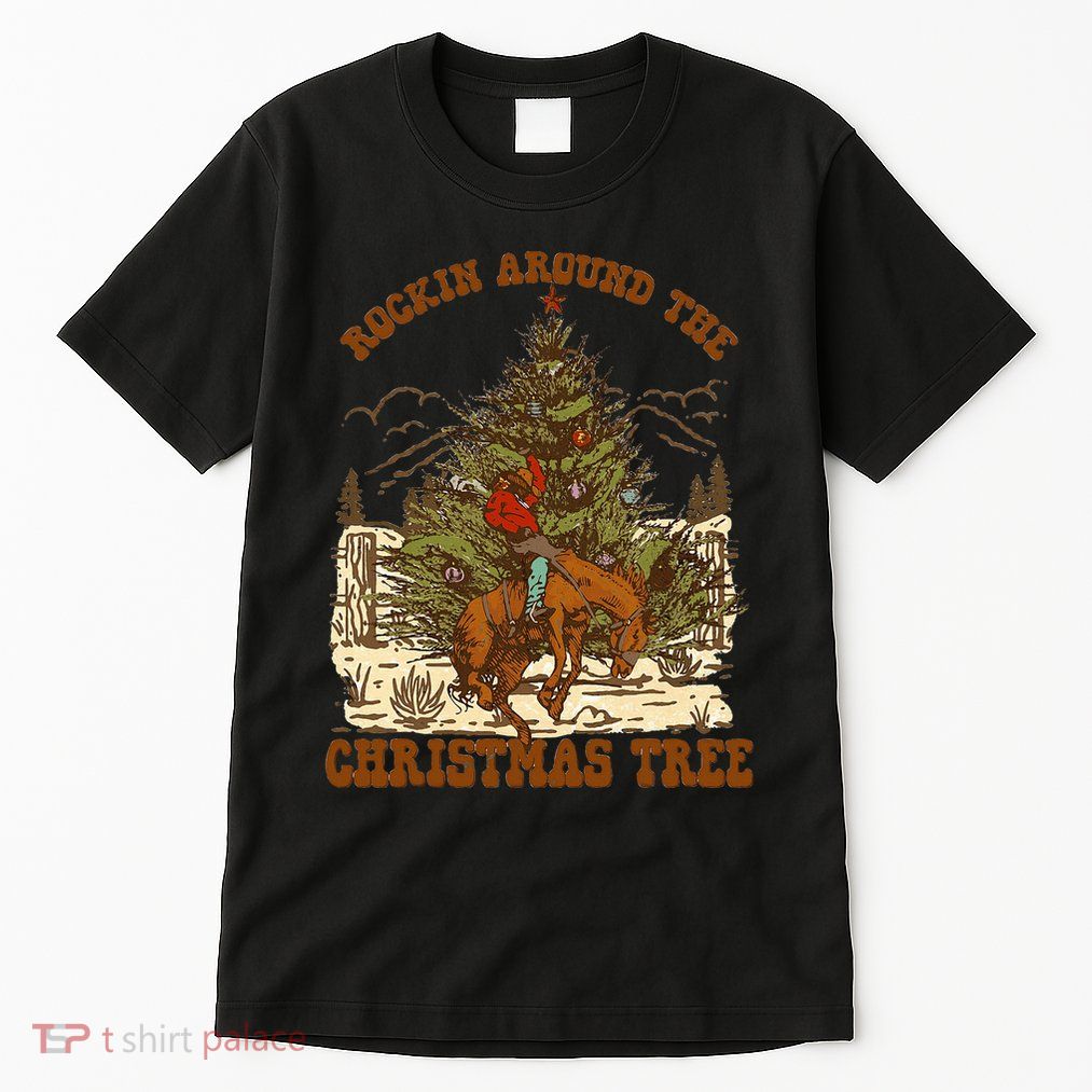 Rockin Around Christmas Cowboy Tree Santa Ride Horse Pajama Tall T-Shirt