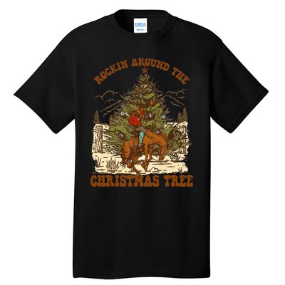 Rockin Around Christmas Cowboy Tree Santa Ride Horse Pajama Tall T-Shirt