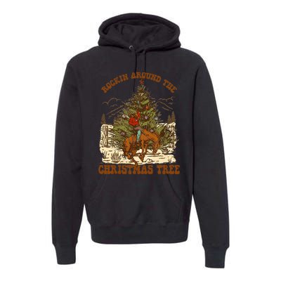 Rockin Around Christmas Cowboy Tree Santa Ride Horse Pajama Premium Hoodie