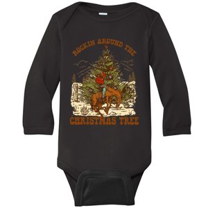 Rockin Around Christmas Cowboy Tree Santa Ride Horse Pajama Baby Long Sleeve Bodysuit