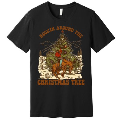 Rockin Around Christmas Cowboy Tree Santa Ride Horse Pajama Premium T-Shirt