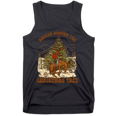 Rockin Around Christmas Cowboy Tree Santa Ride Horse Pajama Tank Top