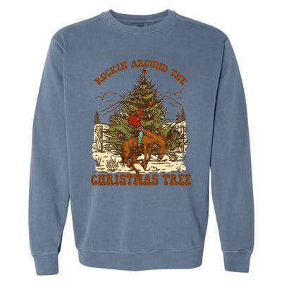 Rockin Around Christmas Cowboy Tree Santa Ride Horse Pajama Garment-Dyed Sweatshirt