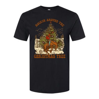 Rockin Around Christmas Cowboy Tree Santa Ride Horse Pajama Softstyle CVC T-Shirt