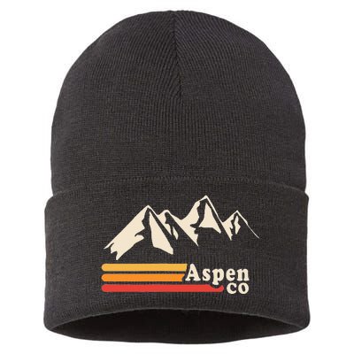 Retro Aspen Co Colorado Mountains Ski Sustainable Knit Beanie