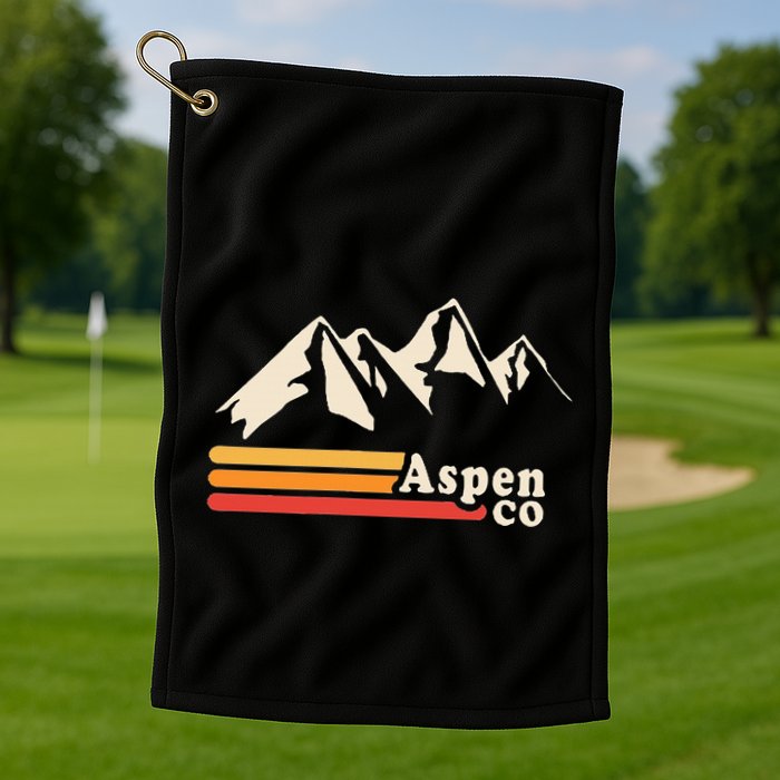 Retro Aspen Co Colorado Mountains Ski Golf Towel