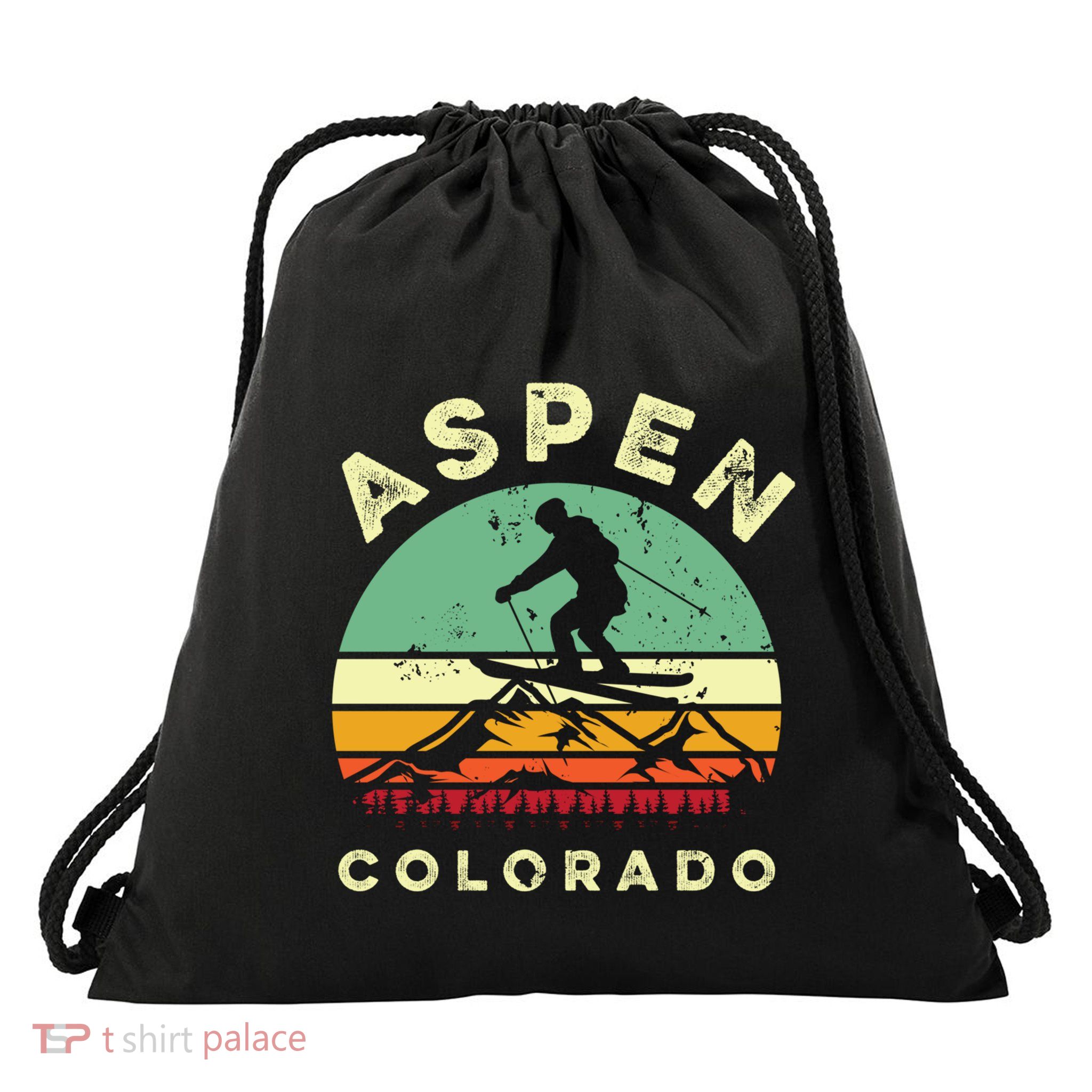 Retro Aspen Colorado Skiing Vintage Skier 70s Ski Lover Great Gift Drawstring Bag