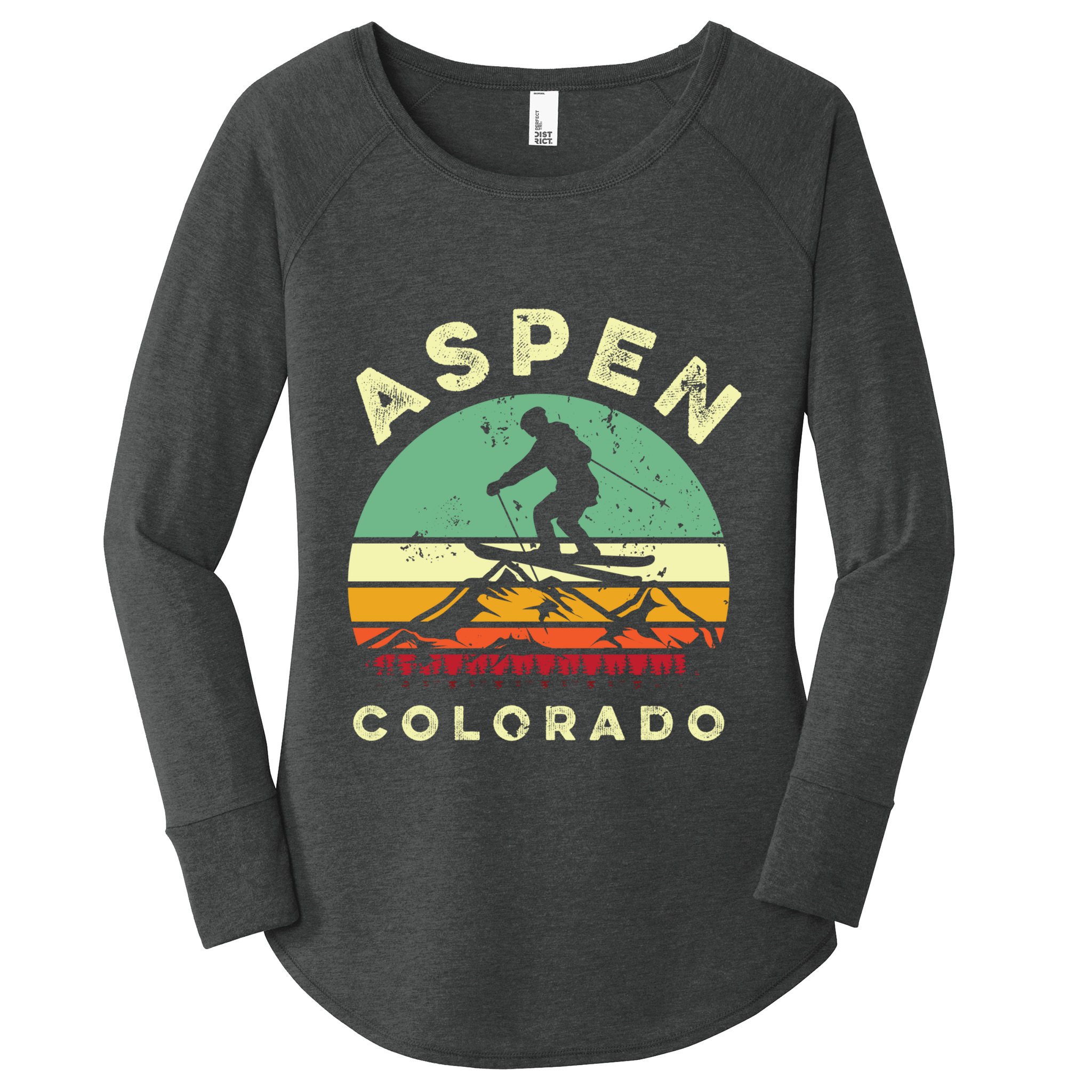 Retro Aspen Colorado Skiing Vintage Skier 70s Ski Lover Great Gift Women's Perfect Tri Tunic Long Sleeve Shirt