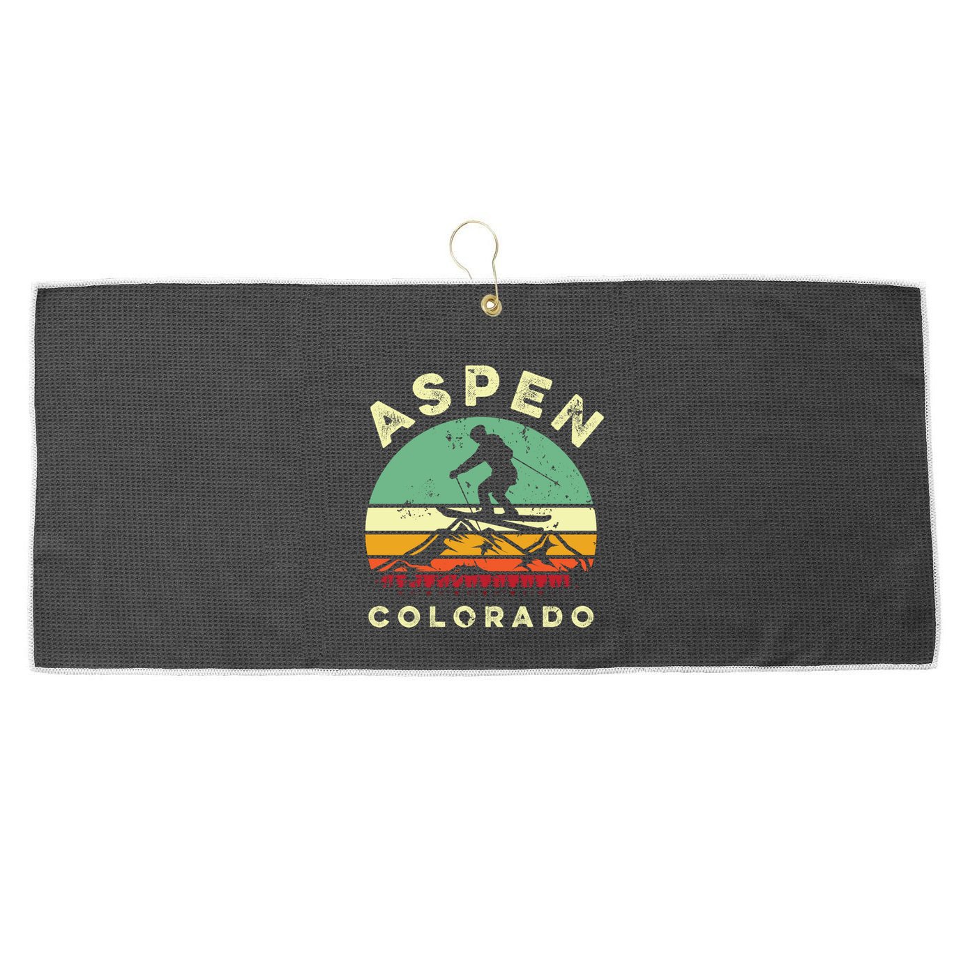 Retro Aspen Colorado Skiing Vintage Skier 70s Ski Lover Great Gift Large Microfiber Waffle Golf Towel