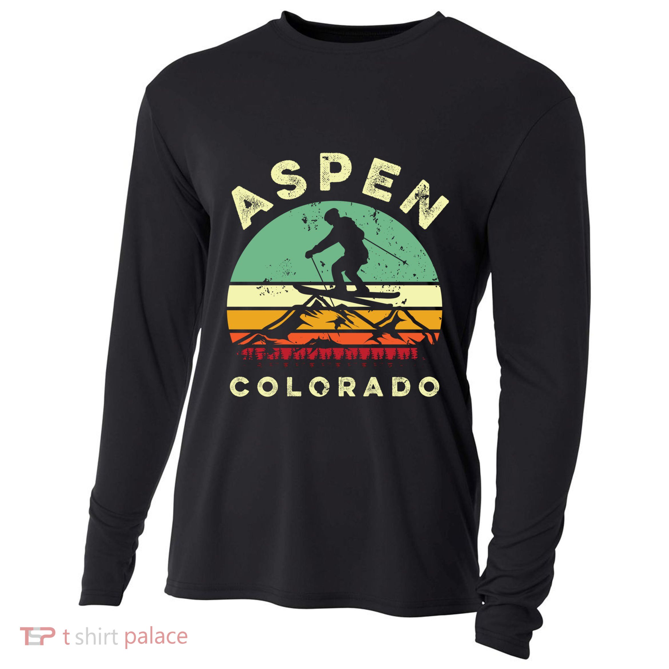 Retro Aspen Colorado Skiing Vintage Skier 70s Ski Lover Great Gift Cooling Performance Long Sleeve Crew