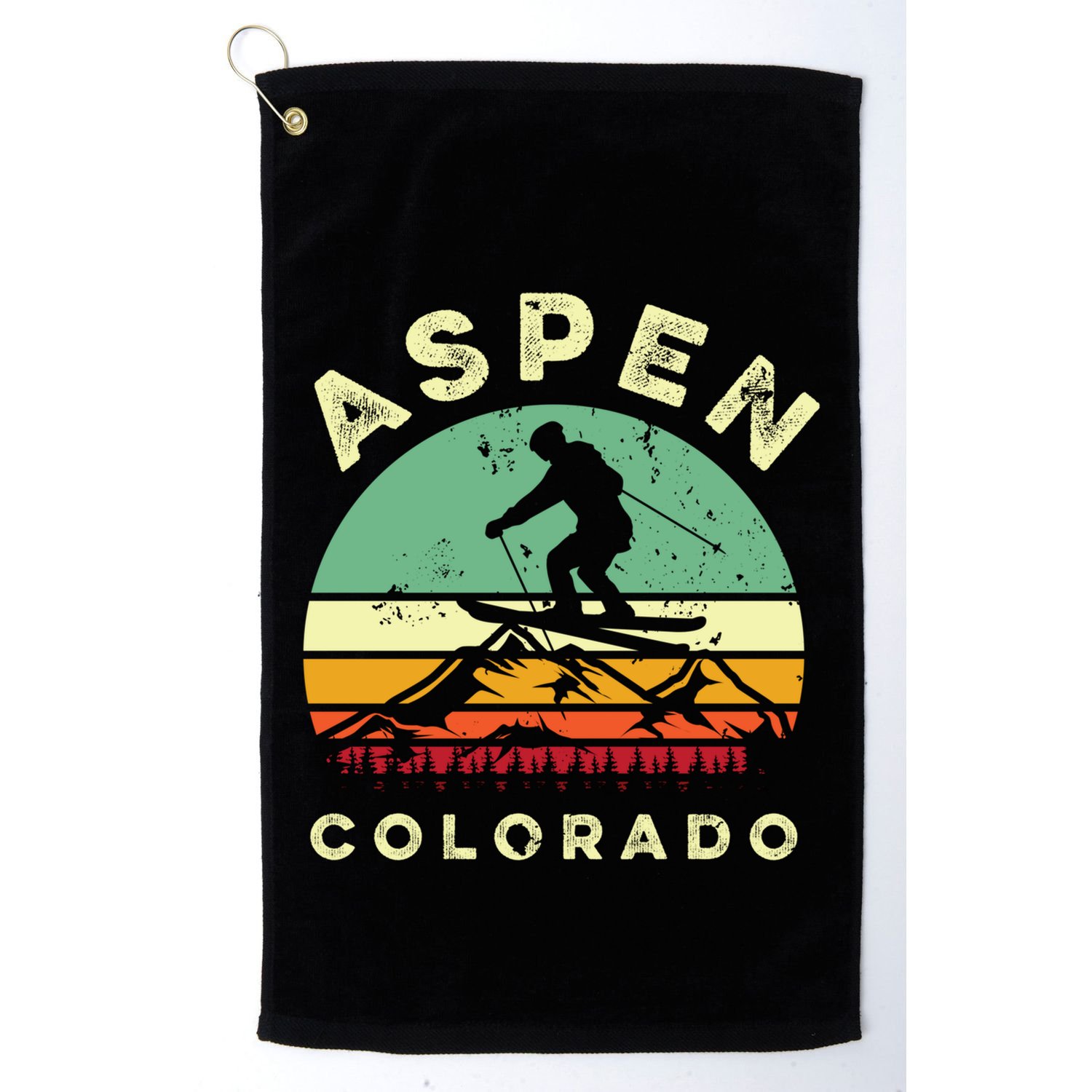 Retro Aspen Colorado Skiing Vintage Skier 70s Ski Lover Great Gift Golf Towel