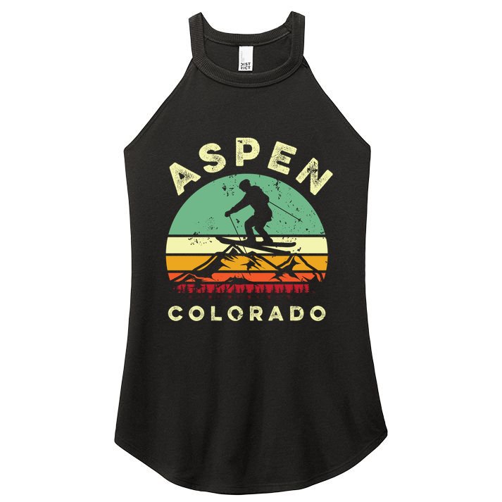 Retro Aspen Colorado Skiing Vintage Skier 70s Ski Lover Great Gift Women's Perfect Tri Rocker Tank