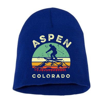 Retro Aspen Colorado Skiing Vintage Skier 70s Ski Lover Great Gift Short Acrylic Beanie