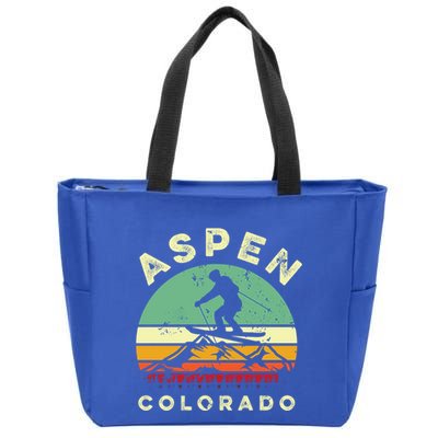 Retro Aspen Colorado Skiing Vintage Skier 70s Ski Lover Great Gift Zip Tote Bag