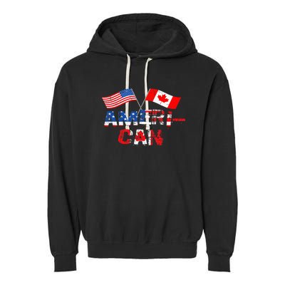 Retro AmeriCan Canada USA Flag Patriotic Canadian American Garment-Dyed Fleece Hoodie