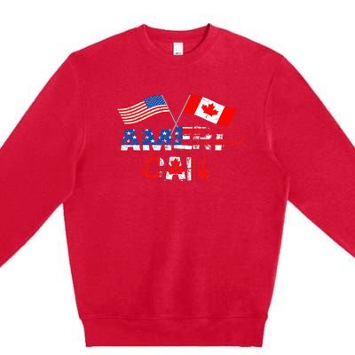 Retro AmeriCan Canada USA Flag Patriotic Canadian American Premium Crewneck Sweatshirt