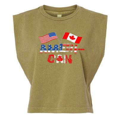 Retro AmeriCan Canada USA Flag Patriotic Canadian American Garment-Dyed Women's Muscle Tee