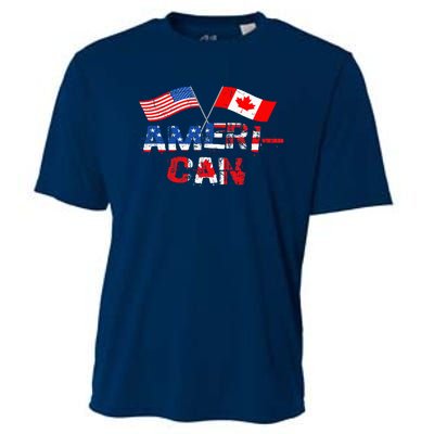 Retro AmeriCan Canada USA Flag Patriotic Canadian American Cooling Performance Crew T-Shirt