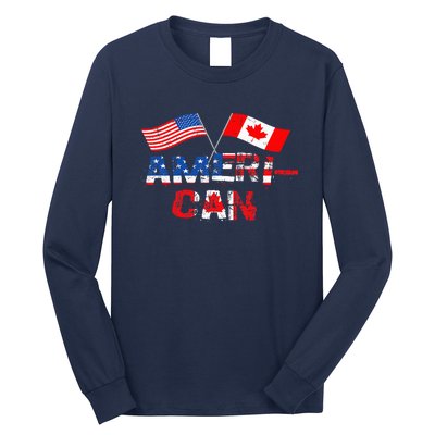 Retro AmeriCan Canada USA Flag Patriotic Canadian American Long Sleeve Shirt