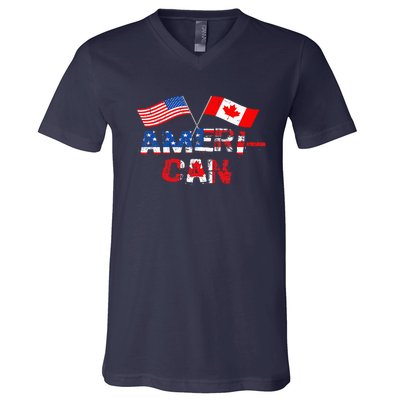 Retro AmeriCan Canada USA Flag Patriotic Canadian American V-Neck T-Shirt