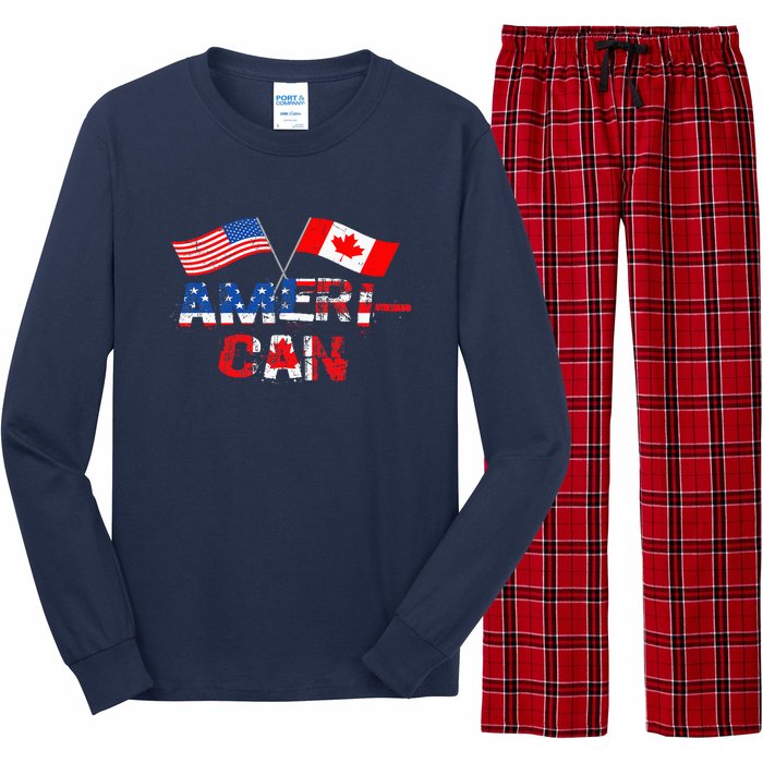 Retro AmeriCan Canada USA Flag Patriotic Canadian American Long Sleeve Pajama Set