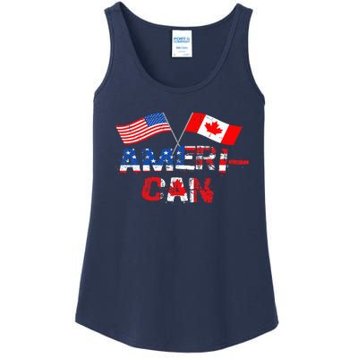 Retro AmeriCan Canada USA Flag Patriotic Canadian American Ladies Essential Tank