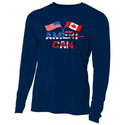 Retro AmeriCan Canada USA Flag Patriotic Canadian American Cooling Performance Long Sleeve Crew