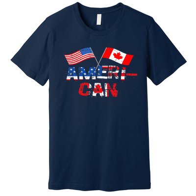 Retro AmeriCan Canada USA Flag Patriotic Canadian American Premium T-Shirt