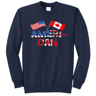 Retro AmeriCan Canada USA Flag Patriotic Canadian American Tall Sweatshirt