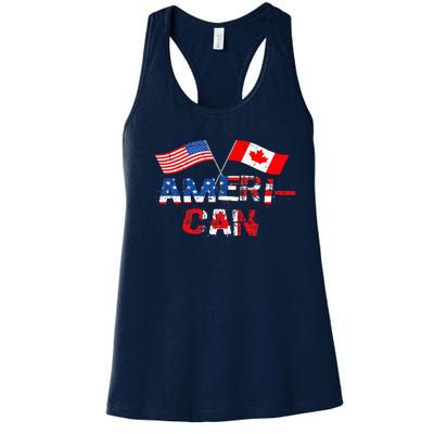 Retro AmeriCan Canada USA Flag Patriotic Canadian American Women's Racerback Tank