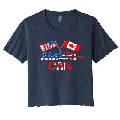 Retro AmeriCan Canada USA Flag Patriotic Canadian American Women's Crop Top Tee