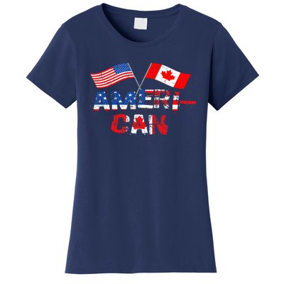 Retro AmeriCan Canada USA Flag Patriotic Canadian American Women's T-Shirt