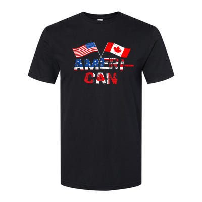 Retro AmeriCan Canada USA Flag Patriotic Canadian American Softstyle CVC T-Shirt