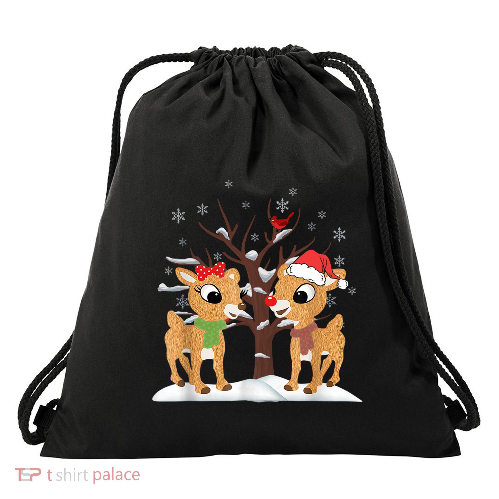 Rudolph And Clarice Christmas Reindeer Gift Drawstring Bag