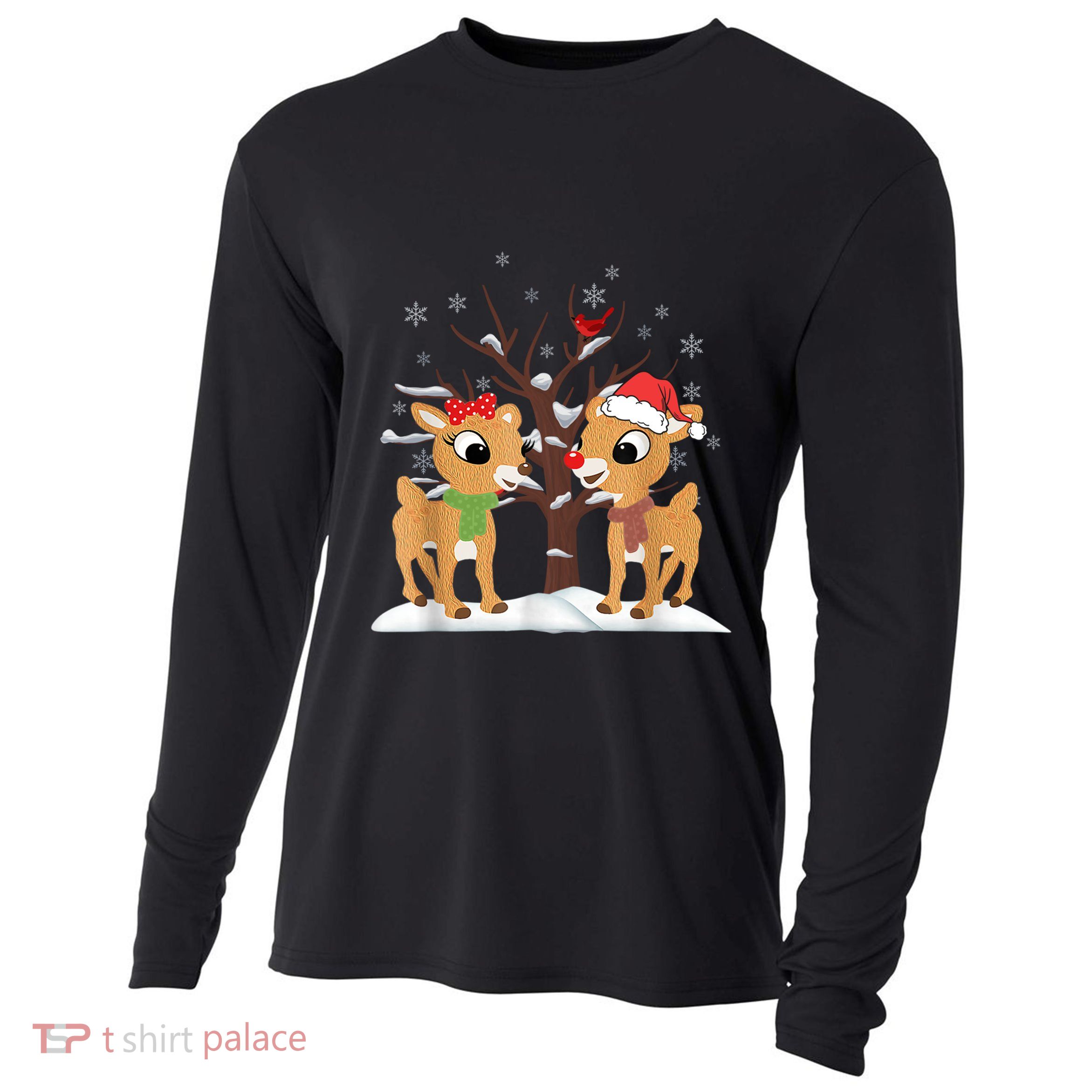Rudolph And Clarice Christmas Reindeer Gift Cooling Performance Long Sleeve Crew