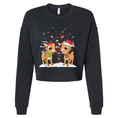 Rudolph And Clarice Christmas Reindeer Gift Cropped Pullover Crew