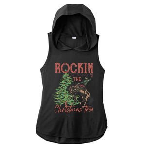 Rockin Around Christmas Tree Cow Xmas Design Gift Ladies PosiCharge Tri-Blend Wicking Draft Hoodie Tank