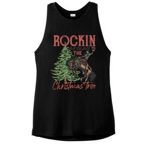 Rockin Around Christmas Tree Cow Xmas Design Gift Ladies PosiCharge Tri-Blend Wicking Tank