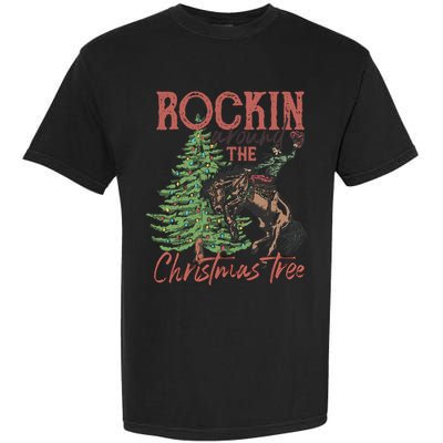 Rockin Around Christmas Tree Cow Xmas Design Gift Garment-Dyed Heavyweight T-Shirt