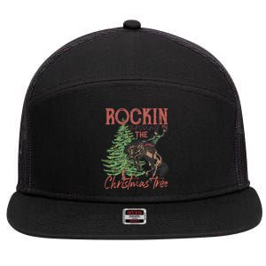 Rockin Around Christmas Tree Cow Xmas Design Gift 7 Panel Mesh Trucker Snapback Hat