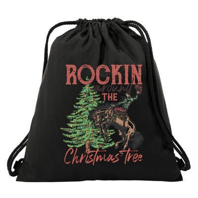 Rockin Around Christmas Tree Cow Xmas Design Gift Drawstring Bag