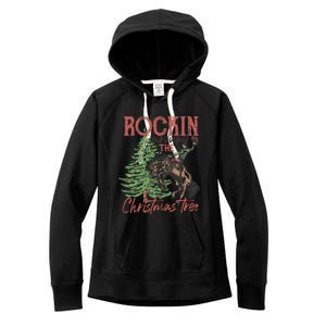 Rockin Around Christmas Tree Cow Xmas Design Gift Women's Fleece Hoodie