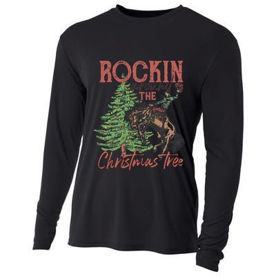 Rockin Around Christmas Tree Cow Xmas Design Gift Cooling Performance Long Sleeve Crew