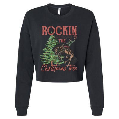 Rockin Around Christmas Tree Cow Xmas Design Gift Cropped Pullover Crew